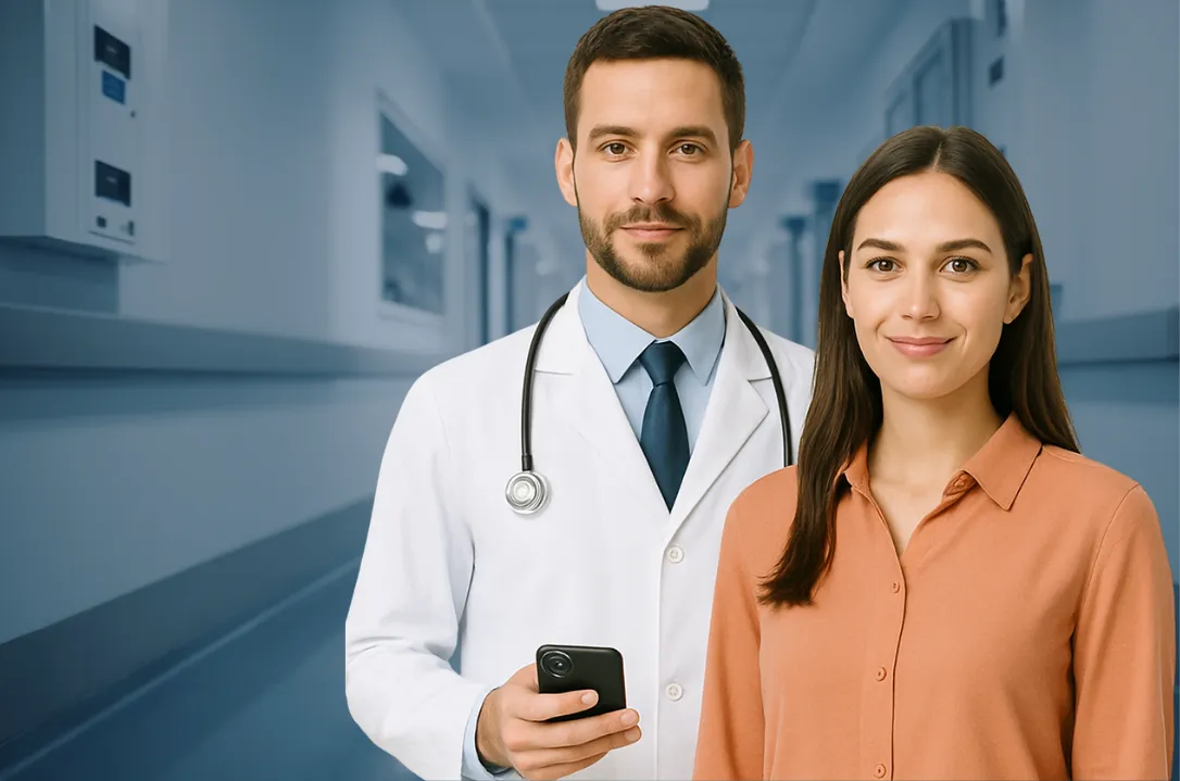 Profissionais de saúde usando o aplicativo da Infinity Doctors